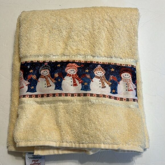 SATURDAY KNIGHT LTD Cream Blue Snowman Bath Hand Towel Decorative NWT Winter - Picture 4 of 8